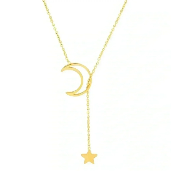 None Jewelry - 18kt Gold Plated Star and Moon Lariat Y Necklace Brand New!